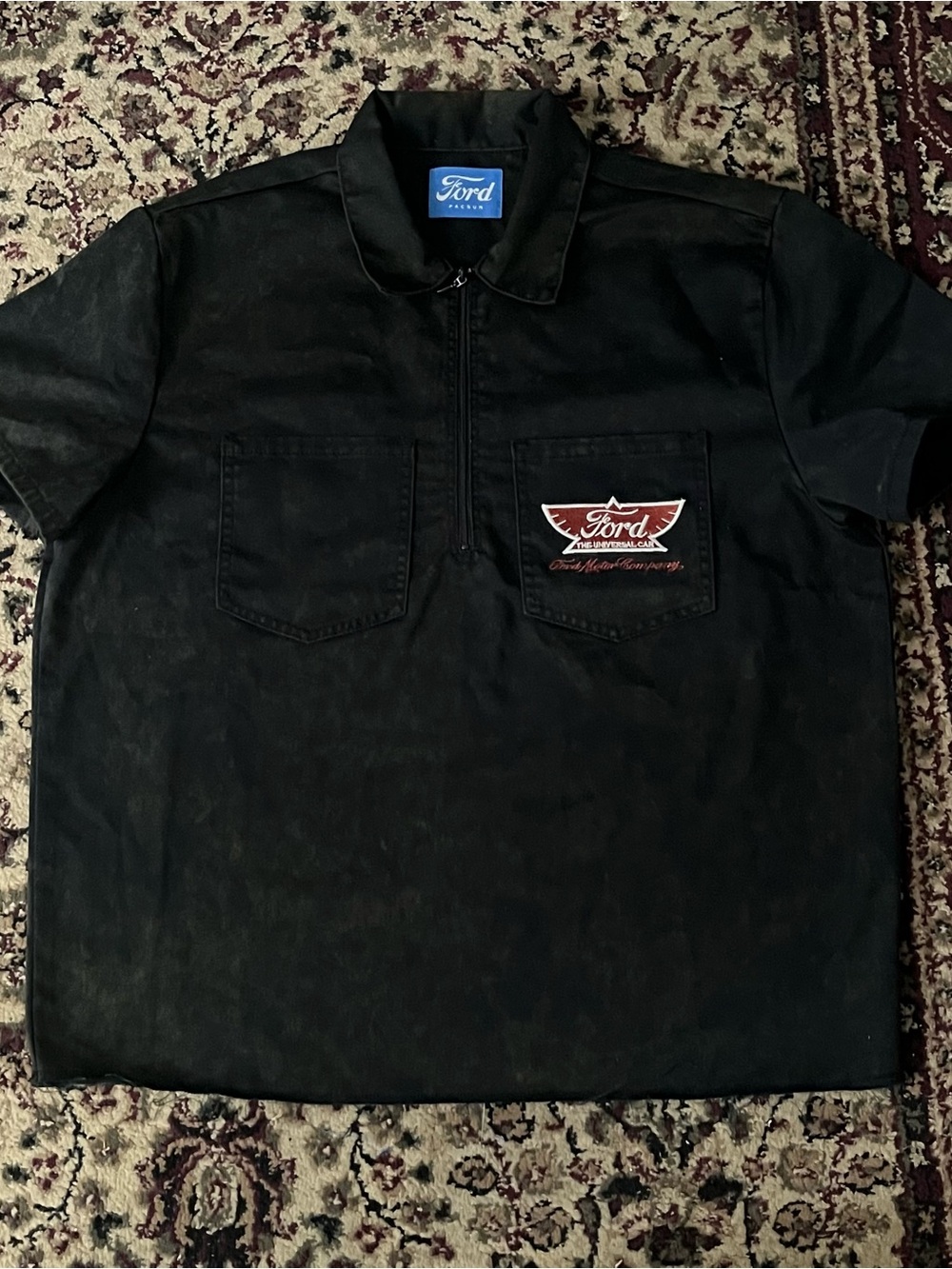 Ford Forest Green Short -Sleeve Work Shirt with Chest Pocket